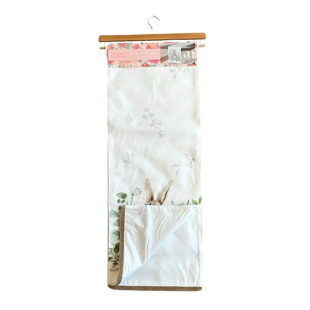 Spring Gatherings Floral Bunny Rabbit Table Runner 14x72 Spring Easter White New